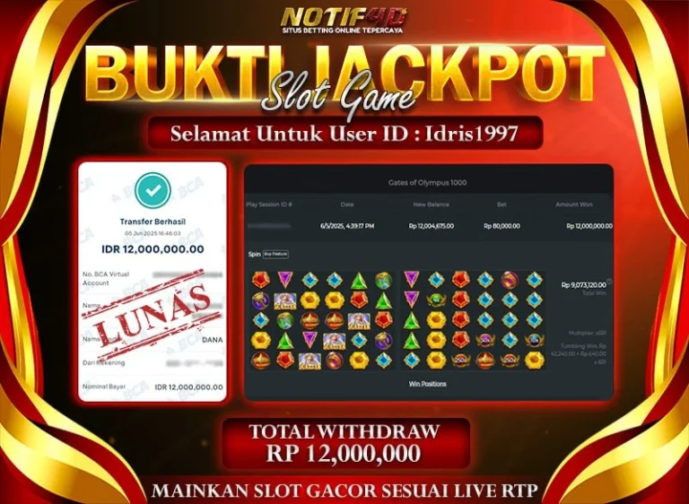 Jackpot Gates Of Olympus 1000 NOTIF4D – 16 Juni 2025: Rp 12.000.000 Langsung Cair!