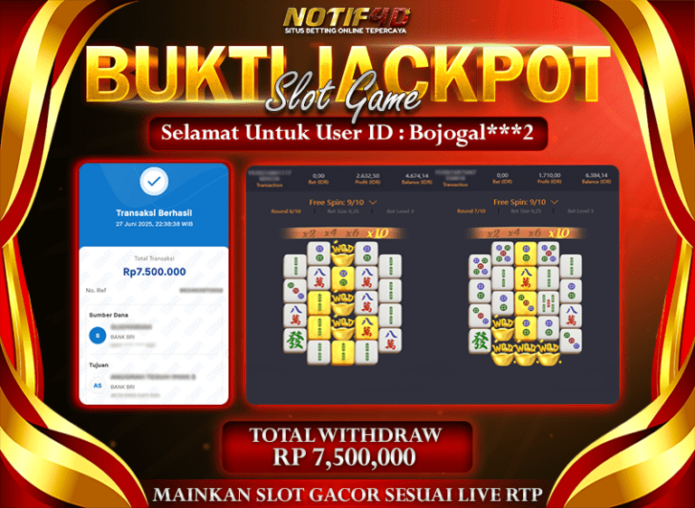 Jackpot Mahjong Ways 2 NOTIF4D – 27 Juni 2025: Rp 7,500,000 Langsung Cair!