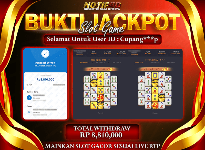 Jackpot Mahjong Ways 2 NOTIF4D – 22 Juni 2025: Rp 8,810,000 Langsung Cair!