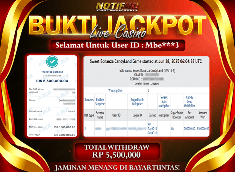 Jackpot Live Games PP-Sweet Bonanza Candyland NOTIF4D – 28 Juni 2025: Rp 5,500,000 Langsung Cair!