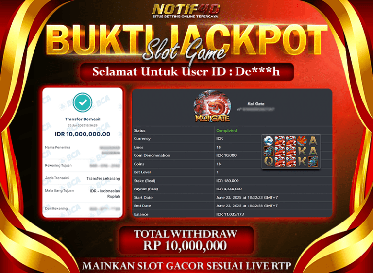Jackpot Koi Gate NOTIF4D – 23 Juni 2025: Rp 10,000,000 Langsung Cair!