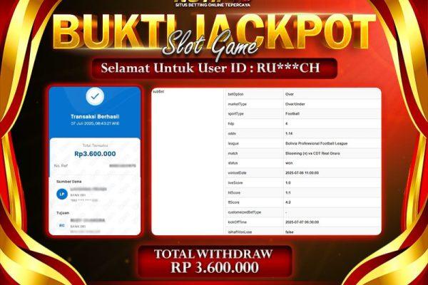 Jackpot SBO Sportsbook NOTIF4D – 07 July: Rp 3,600,000