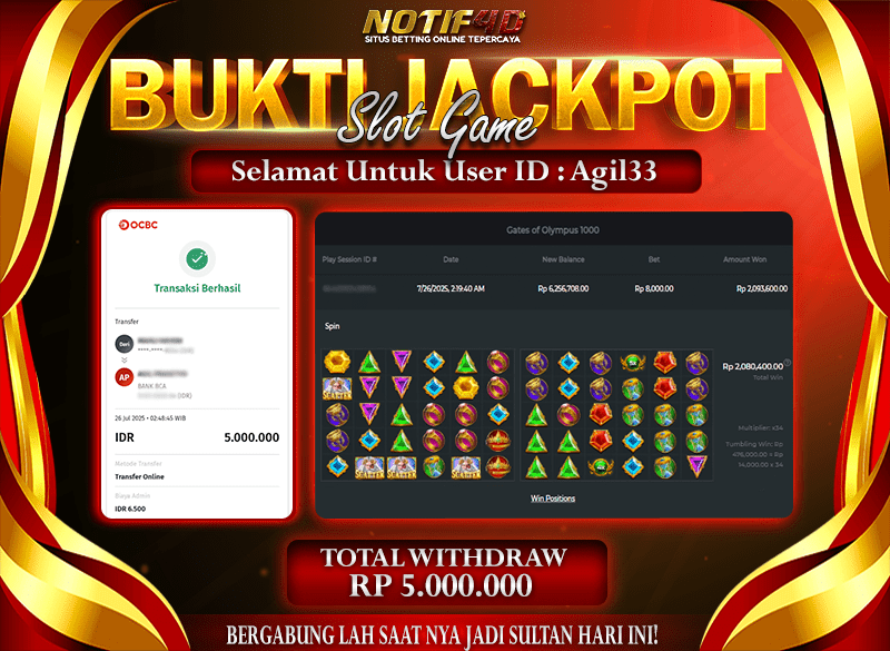 Jackpot Gates of Olympus NOTIF4D 1000 – 26 July: Rp 5,000,000 Langsung Cair!