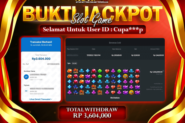 Jackpot Bonanza Gold NOTIF4D – 13 July: Rp 3,604,000 Langsung Cair!