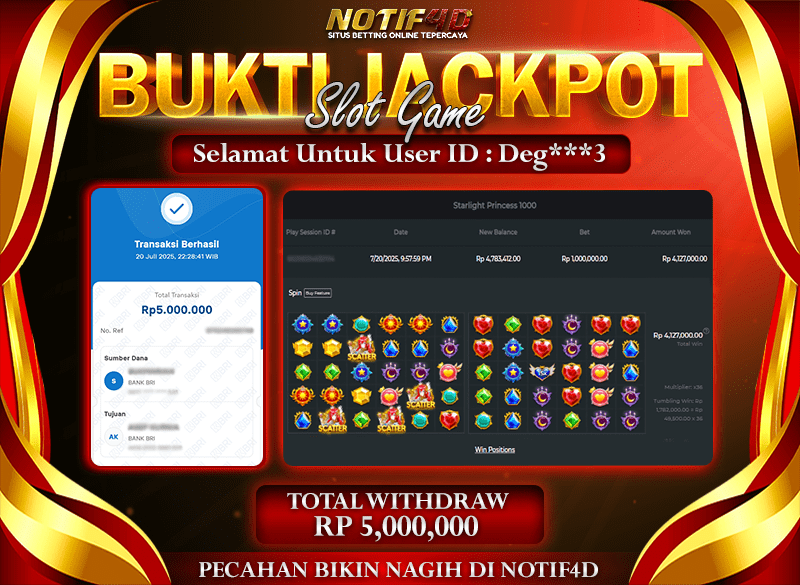 Jackpot Starlight Princess 1000 NOTIF4D – 20 July: Rp 5,000,000 Langsung Cair!