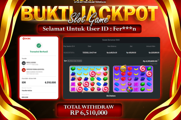Jackpot Sweet Bonanza 1000 NOTIF4D – 21 July: Rp 6,510,000 Langsung Cair!