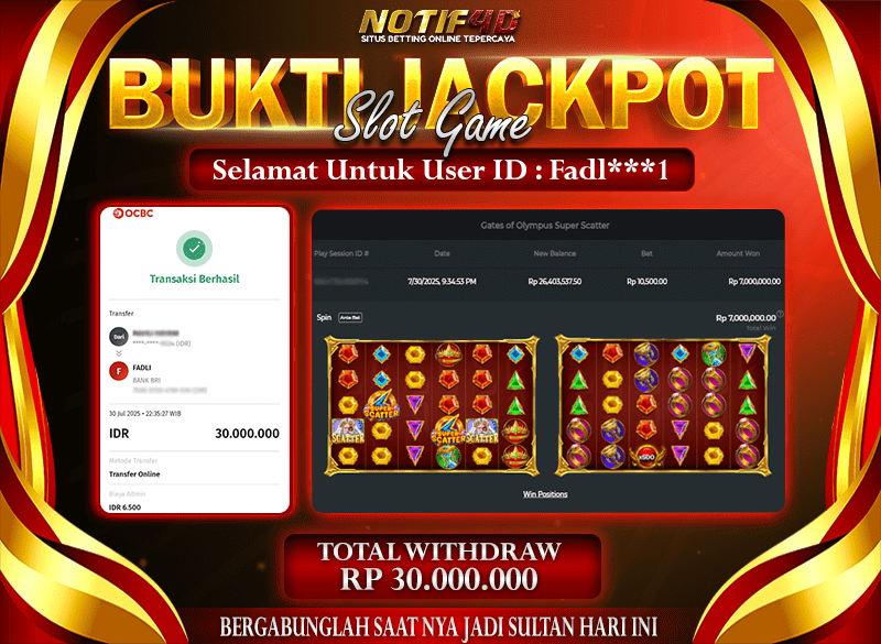 Jackpot Gates of Olympus Super Scatter – 30 July: Rp 30,000,000 Langsung Cair!