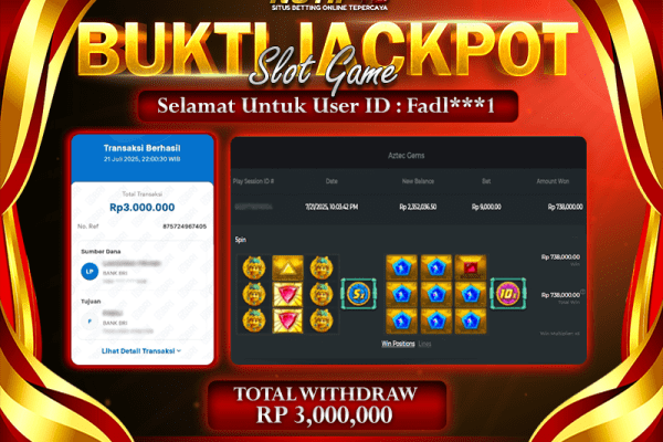 Jackpot Aztec Gems NOTIF4D – 21 July: Rp 3,000,000 Langsung Cair! Jackpot Aztec Gems NOTIF4D – 21 July: Rp 3,000,000 Langsung Cair!