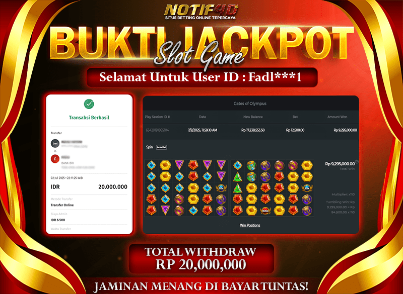 Jackpot Gates of Olympus NOTIF4D – 02 July: Rp 20,000,000 Langsung Cair!