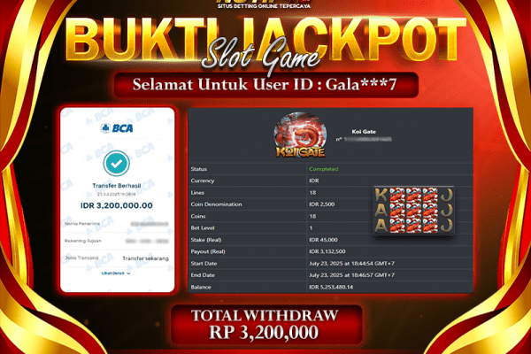 Jackpot Koi Gate NOTIF4D – 23 July: Rp 3,200,000 Langsung Cair!