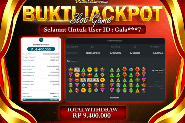 Jackpot Slot Gates of Olympus – 27 July: Rp 9,400,000 Langsung Cair!