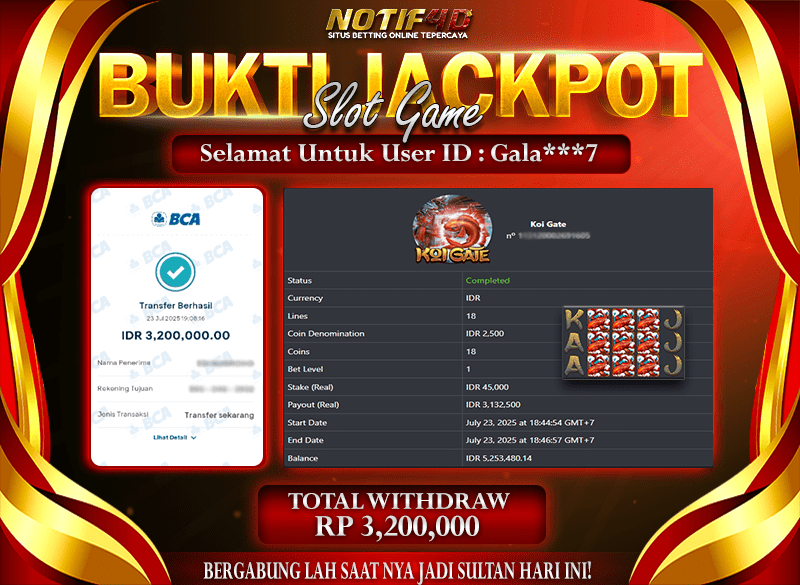 Jackpot Koi Gate NOTIF4D – 23 July: Rp 3,200,000 Langsung Cair!