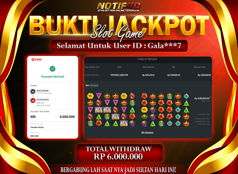 Jackpot Slot Gates of Olympus – 27 July: Rp 6,000,000 Langsung Cair!