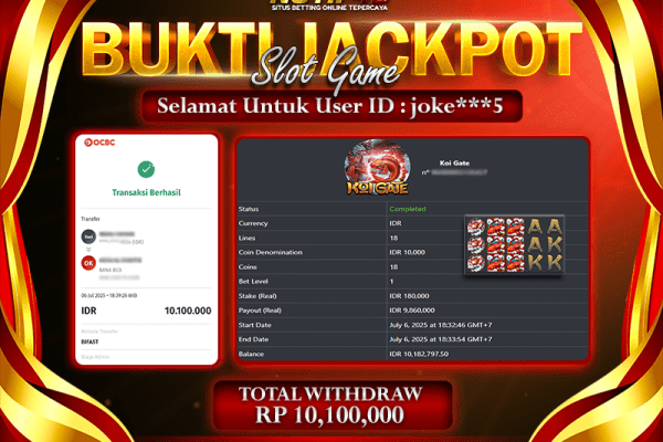Jackpot Koi Gate NOTIF4D – 06 July: Rp 10,100,000 Langsung Cair!