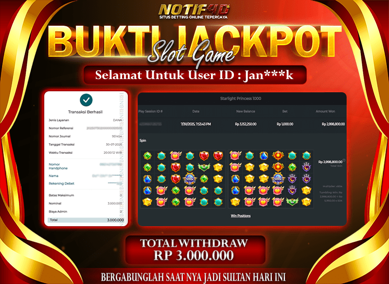 Jackpot Slot Starlight Princess 1000 – 30 July: Rp 3,000,000 Langsung Cair!