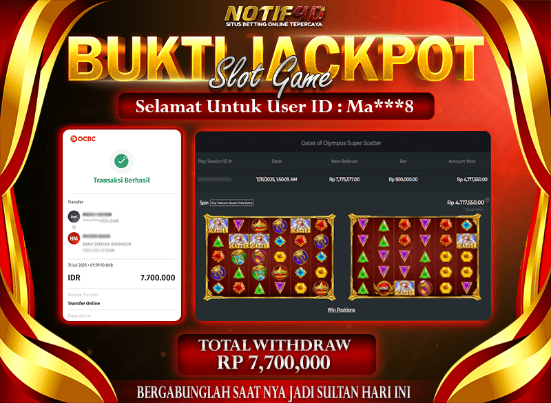 Jackpot Gates of Olympus Super Scatter – 31 July: Rp 7,700,000 Langsung Cair!
