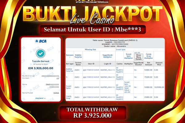 Jackpot Live Games PP-Sweet Bonanza Candyland – 26 July: Rp 3,925,000 Langsung Cair!