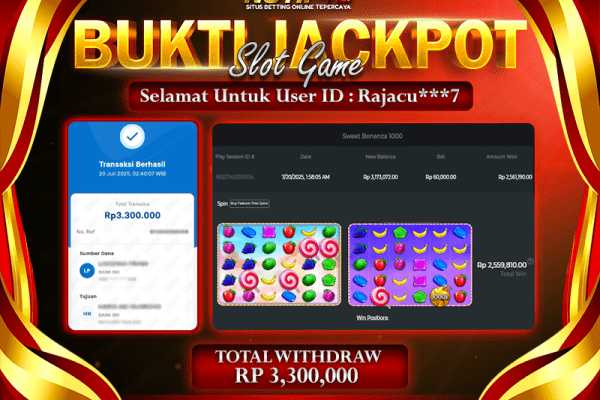 Jackpot Sweet Bonanza 1000 NOTIF4D – 20 July: Rp 3,300,000 Langsung Cair!
