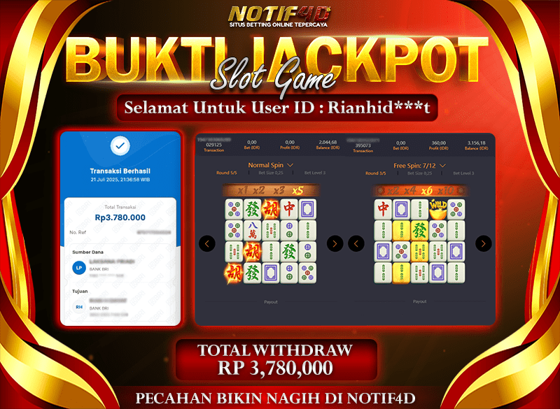 Jackpot Mahjong Ways NOTIF4D – 21 July: Rp 3,780,000 Langsung Cair!