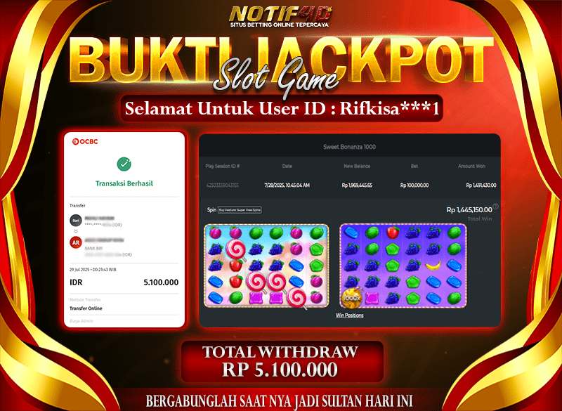 Jackpot Slot Sweet Bonanza 1000 – 29 July: Rp 5,100,000 Langsung Cair!