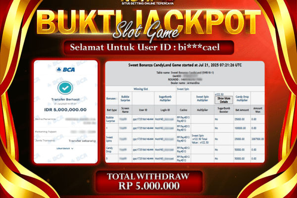 Jackpot Sweet Bonanza CandyLand NOTIF4D – 21 July: Rp 5,000,000 Langsung Cair!