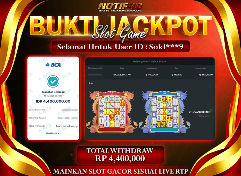 Jackpot Mahjong Wins 3 - Black Scatter NOTIF4D – 16 July: Rp 4,400,000 Langsung Cair!