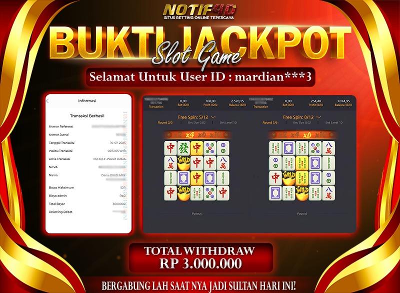 Jackpot Mahjong Ways NOTIF4D – 10 July: Rp 3,000,000 Langsung Cair!