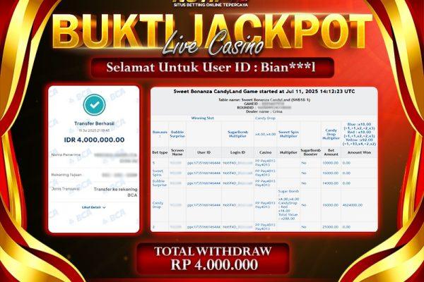 Jackpot Live Games Sweet Bonanza Candyland Member NOTIF4D – 11 July: Rp 4,000,000 Langsung Cair!