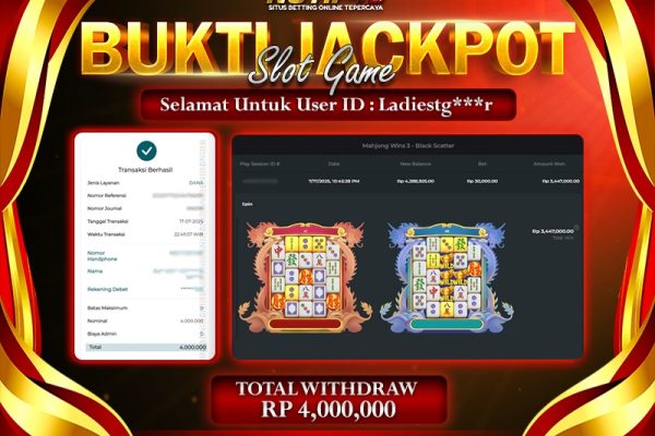 Jackpot Mahjong Wins 3 – Black Scatter NOTIF4D – 17 July: Rp 4,000,000 Langsung Cair! Jackpot Mahjong Wins 3 - Black Scatter NOTIF4D – 17 July: Rp 4,000,000 Langsung Cair!