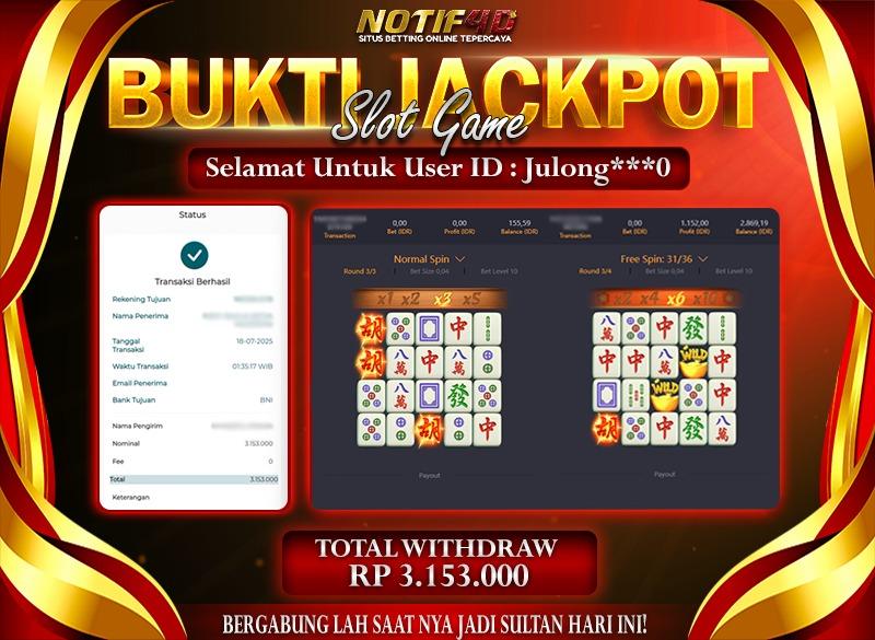 Jackpot Mahjong Ways NOTIF4D – 18 July: Rp 3,153,000 Langsung Cair!