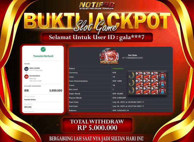 Jackpot Koi Gate NOTIF4D – 24 July: Rp 5,000,000 Langsung Cair!