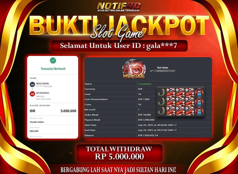 Jackpot Koi Gate NOTIF4D – 24 July: Rp 5,000,000 Langsung Cair!