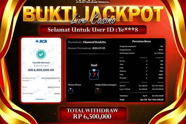 Jackpot Live Casino - Diamond Roulette NOTIF4D – 20 July: Rp 6,500,000 Langsung Cair!