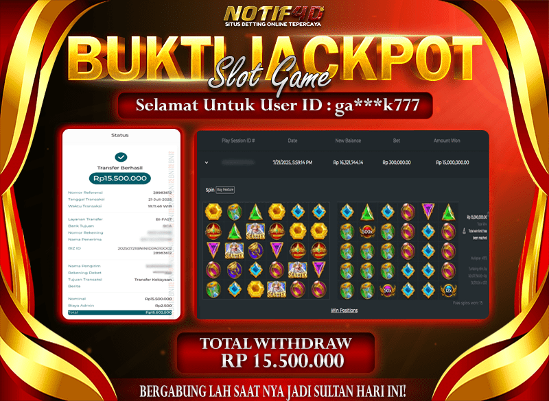 Jackpot Gates of Olympus NOTIF4D – 21 July: Rp 15,500,000 Langsung Cair!