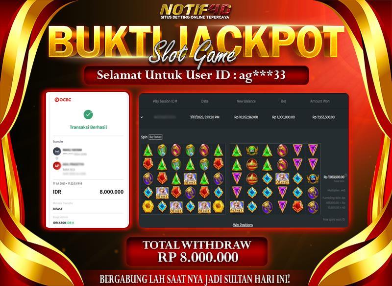 Jackpot Gates of Olympus 1000 NOTIF4D – 17 July: Rp 8,000,000 Langsung Cair!