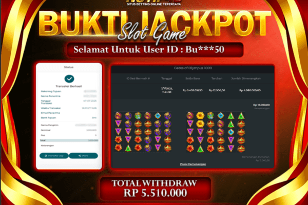 Jackpot Gates of Olympus 1000 NOTIF4D – 07 July: Rp 5,510,000 Langsung Cair! Jackpot Mahjong Ways NOTIF4D – 07 July: Rp 5,510,000 Langsung Cair!