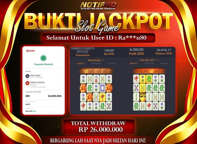 Jackpot Mahjong Ways NOTIF4D – 19 July: Rp 26,000,000 Langsung Cair!
