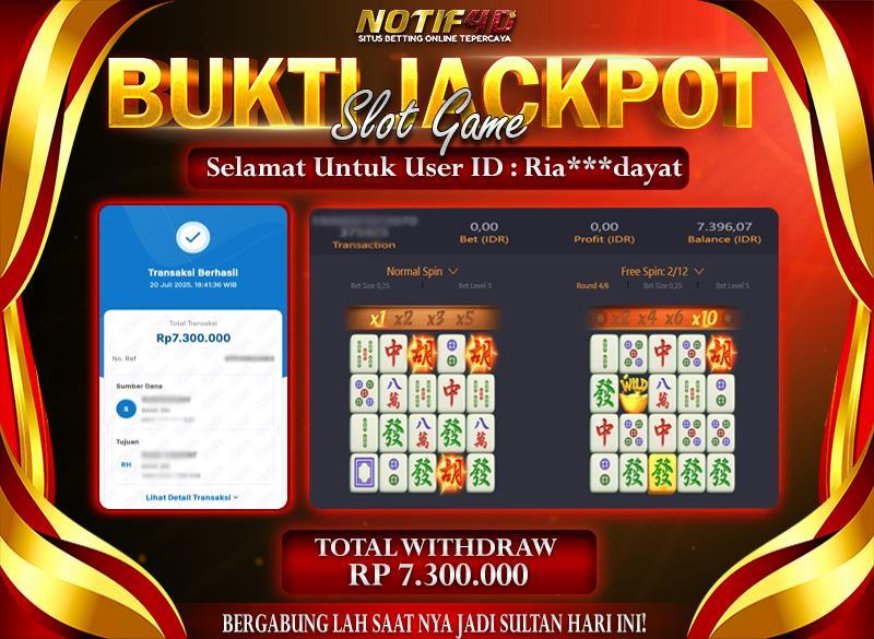 Jackpot Mahjong Ways NOTIF4D – 20 July: Rp 7,300,000 Langsung Cair!