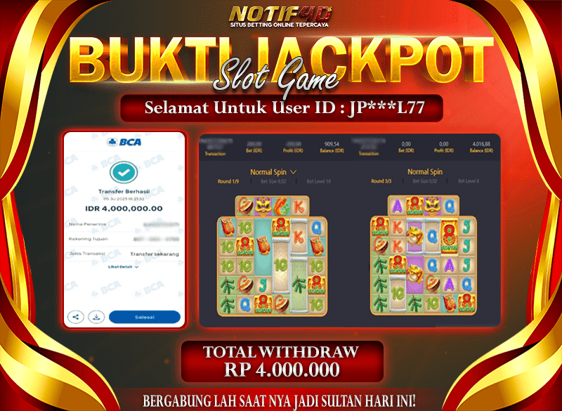 Jackpot Cai Shen Wins NOTIF4D – 09 July: Rp 4,000,000 Langsung Cair!