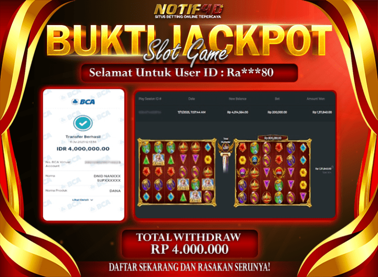 Jackpot Gates of Olympus Super Scatter NOTIF4D – 11 July: Rp 4,000,000 Langsung Cair!