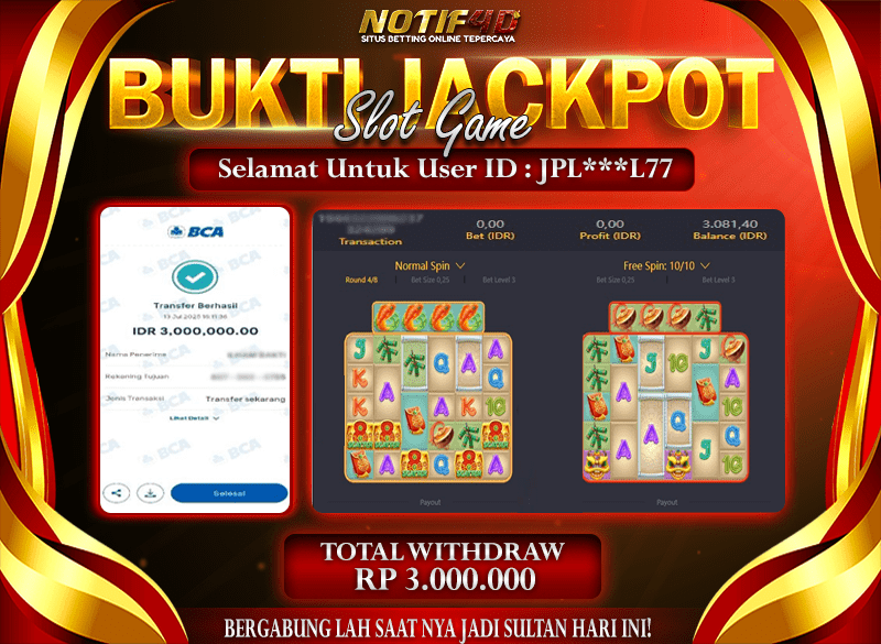 Jackpot Cai Shen Wins NOTIF4D – 13 July: Rp 3,000,000 Langsung Cair!