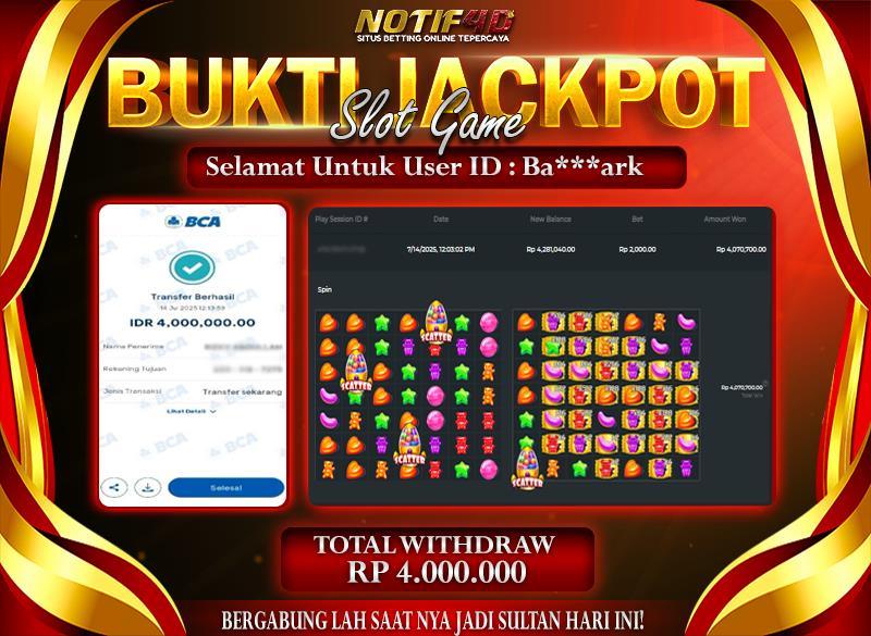 Jackpot Sugar Rush 1000 NOTIF4D – 14 July: Rp 4,000,000 Langsung Cair!