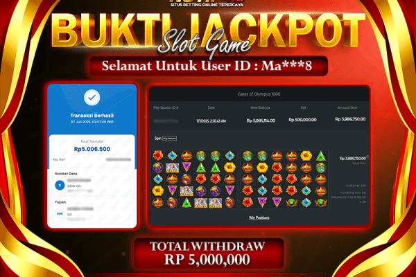 Jackpot Gates of Olympus 1000 NOTIF4D – 07 July: Rp 5,000,000 Langsung Cair!