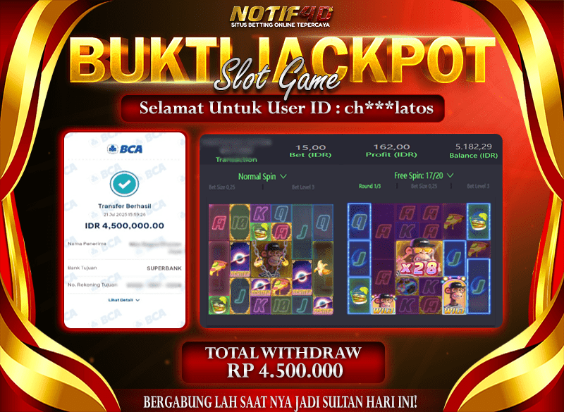Jackpot Wild Ape NOTIF4D – 21 July: Rp 4,500,000 Langsung Cair!