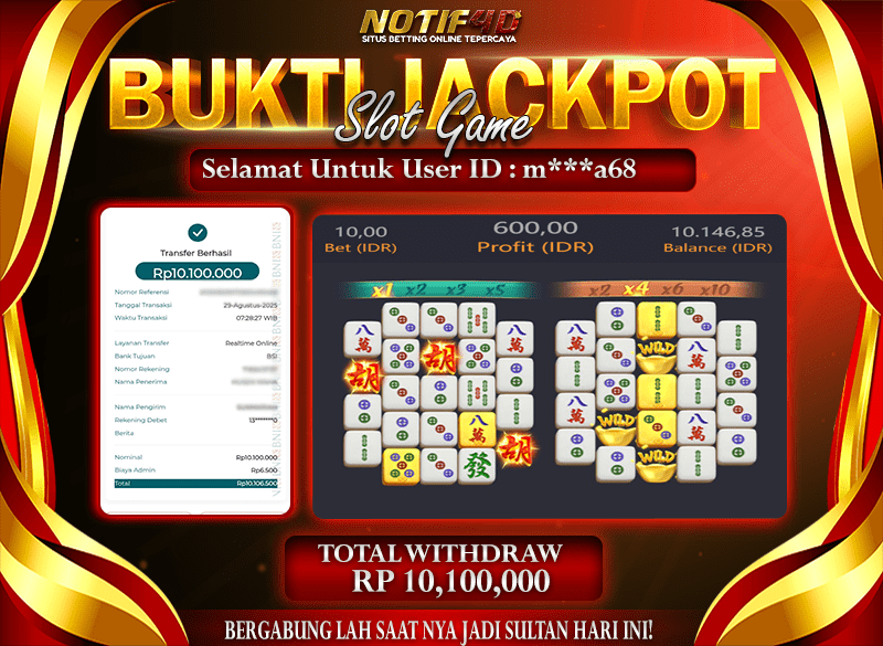 Jackpot Mahjong-Ways NOTIF4D – 29 Agustus : Rp 10,100,000 Langsung Cair!