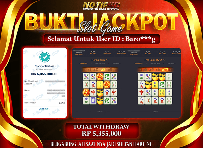 Jackpot Slot Mahjong Ways – 07 Agustus 2025 : Rp 5,355,000 Langsung Cair!