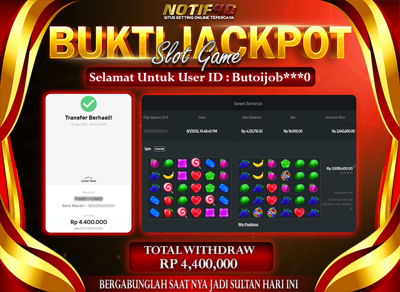 Jackpot Slot Sweet Bonanza – 02 Agustus 2025 : Rp 4,400,000 Langsung Cair!