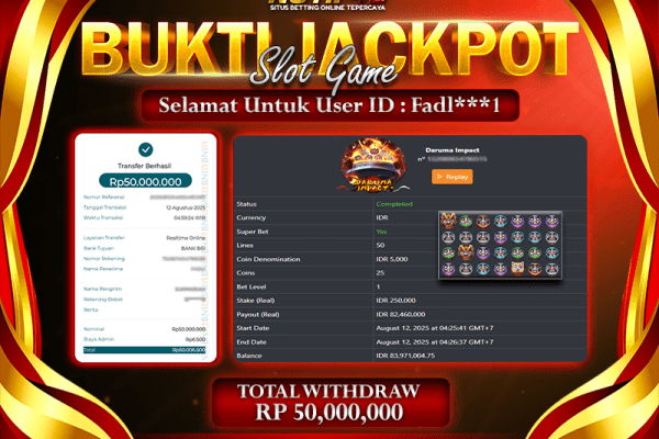 Jackpot Slot Daruma Impact NOTIF4D – 12 Agustus : Rp 50,000,000 Langsung Cair!
