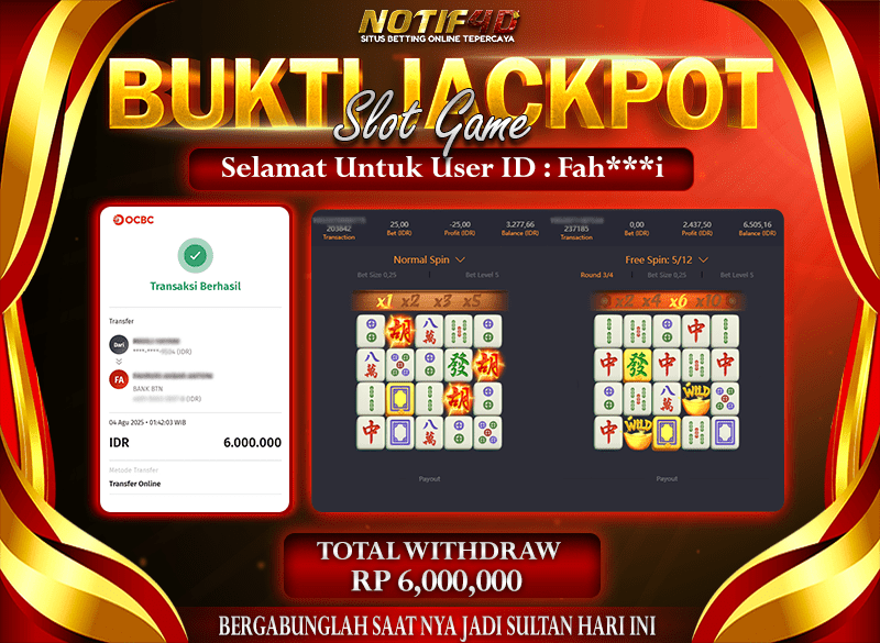 Jackpot Slot Mahjong Ways – 04 Agustus 2025 : Rp 6,000,000 Langsung Cair!