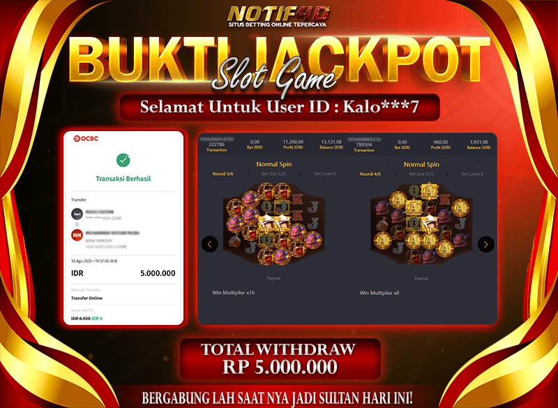 Jackpot Slot Wild Bounty Showdown NOTIF4D – 10 Agustus : Rp 5,000,000 Langsung Cair!